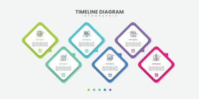 Business infographic template. 6 Step timeline journey. Process diagram, 6 options parallelogram on white background, vector