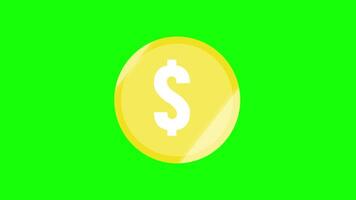 Flat 3D Dollar Coin Rotating Animation Green Screen video