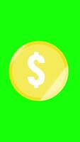 Flat 3D Dollar Coin Rotating Animation Green Screen Vertical video
