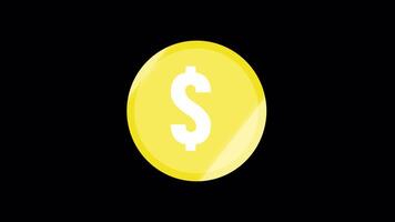 Flat 3D Dollar Coin Rotating Animation On Alpha Channel video