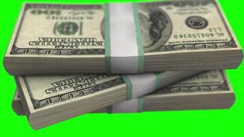 Rotating Stack of 100 USD Bills in Close-Up 3D Animation On Green Screen video