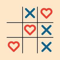 Tic tac toe game. Illustration of tic tac toe game with hearts, cross . Valentine's day background. vector