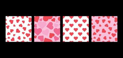 Set of seamless pattern with pink, red hearts vector