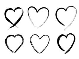 Set of images of hearts drawn with black ink, paint. Graffiti, doodle style. Element for design vector