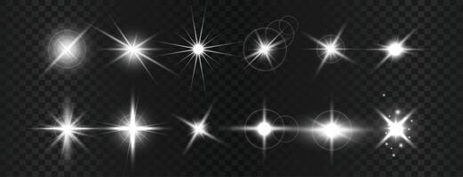 Collection of different light effects, Realistic flares, Creative illustration of light effect, ray, Glowing effects, Flash, bright, lens, Abstract shimmering elements, Sparkle glares vector