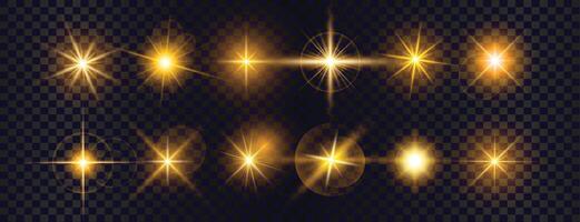 Collection of different light effects, Realistic flares, Creative illustration of light effect, ray, Flash, Glowing effects, lens, bright, Sparkle glares, abstract shimmering elements vector