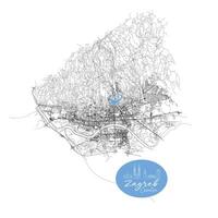 Zagreb, Croatia, Streets Roads Map with location pin, illustration element image vector