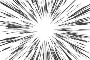 Comic speed lines effect. Radial explosion on white background. Manga and anime book action and motion rays. Cartoon burst and abstract concentric shout and scream vector