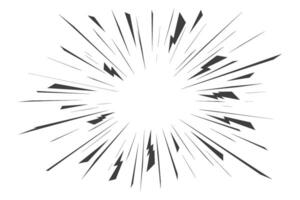 Comic speed lines. Radial manga burst. Cartoon action and motion rays with lightnings. Boom effect with perspective. Explosion roar and scream stripes on white background vector