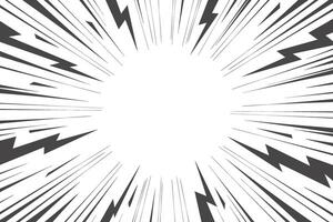 Comic book background with thunder. Pop art abstract backdrop with power of explosion and bolt. Manga graphic with speed lines radial rays. Striped superhero wallpaper vector