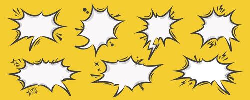 Manga speech bubble. Comic text frame with pop art halftone dotted effect. Balloon chat shape for dialog. Cloud for shock shout scream action messages. Irregular cartoon decoration vector