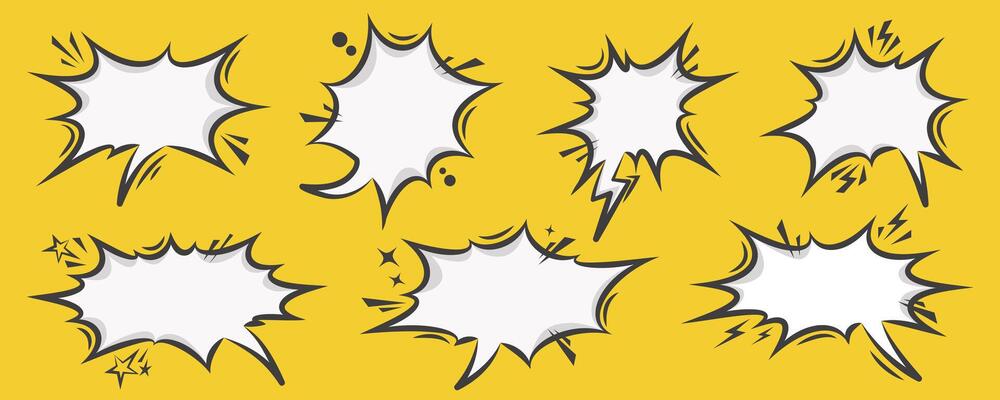 Manga speech bubble. Comic text frame with pop art halftone dotted effect. Balloon chat shape for dialog. Cloud for shock shout scream action messages. Irregular cartoon decoration