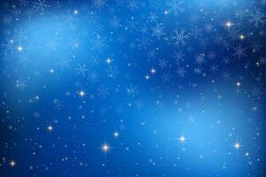 Winter night sky with dark blue background. Shiny sparkling stars falling snowflakes in space. Galaxy glows with light creating magical atmosphere filled with fantasy cosmic beauty vector