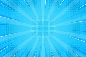 Comic book abstract blue background with starburst pattern. Pop art radial rays of explosion with halftone effect. Manga action lines and flash concentric beams. retro bright bg. vector