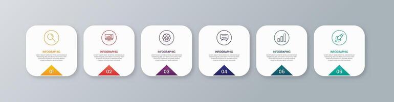 Business Infographic Design Concept 6 Steps to Success. 6 Business Timeline Icons for Presentations. vector