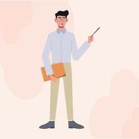 A Business Man with Glasses Flat Character Standing Explaining Something vector
