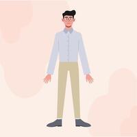 A Business Man with Glasses Flat Character Standing Front View vector