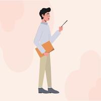 A Business Man with Glasses Flat Character Standing Side View Explaining Something vector