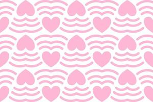 a pink and white background with waves and hearts vector