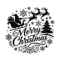 Merry Christmas Silhouette with Snowflakes, Reindeer, and Bells vector