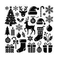 Merry Christmas Silhouette with Christmas Tree, Bells, and Snowflakes vector
