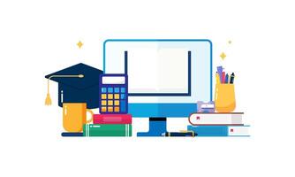 Online Learning Flat Design Illustration with Educational Tools for Education or Learning Template Concept vector