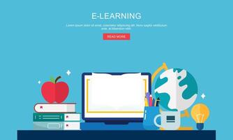 Flat Design Banner Concept for E-Learning and Online Education vector