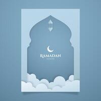 Trendy islamic ramadan greeting card and poster background template with mosque, lantern, pattern, and crescent. Design for iftar invitation, ramadhan mubarak kareem. - . vector