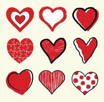 New Flat doodle and sketch red heart shape icon designs. Abstract romantic emoji symbol vector