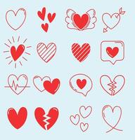 New Flat, doodle and sketch red heart shape icon designs. Abstract romantic emoji symbol vector