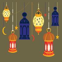 Ramadan Kareem set of designs or invitations design with islamic lanterns Print vector