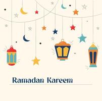 Ramadan Kareem set of designs or invitations design with islamic lanterns Background vector