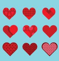 Flat, doodle and sketch red heart shape icon designs. Abstract romantic emoji symbol vector