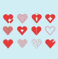 Flat,doodle and sketch red heart shape icon designs. Abstract romantic emoji symbol vector