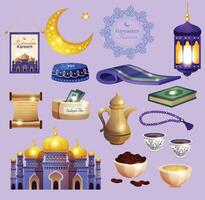 Ramadan Kareem set of designs or invitations design with islamic lanterns Rocket isolated vector