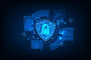 Futuristic security online connection network concept. Cyber security concept. Protect data. Shield on tech circle. vector