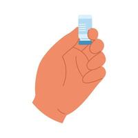 Hand with ampoule for injection in a flat style. Medicine and healthcare concept vector