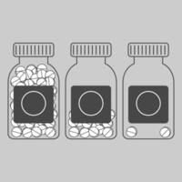 Minimalist image of three medication bottles filled with tablets vector