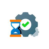 Flat illustration of a gear, an hourglass, and check mark. efficient processes, time management, and successful task completion. Ideal for themes related to workflow optimization or project management vector