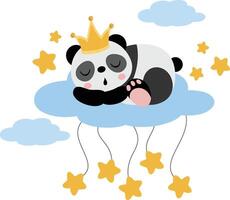Cute panda with crown sleeping on cloud with stars vector