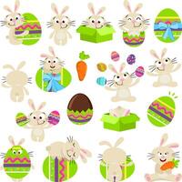 Set of digital elements of Happy Easter with bunny and egg vector