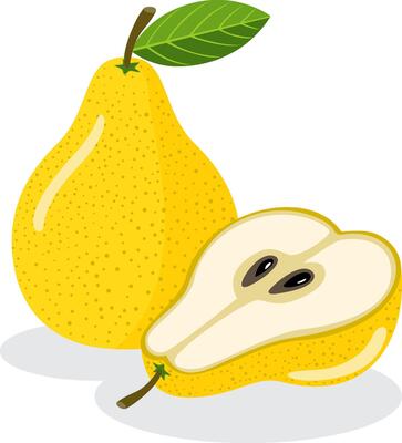 Whole and half yellow pears