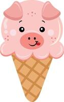 Funny pig ice cream cone vector