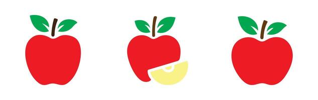 Red apple icon set . Apple symbol. Apple with slice isolated on white background. vector