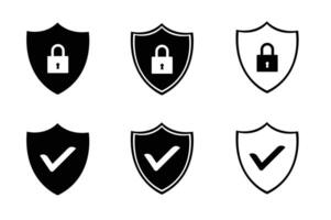 Security shield sign illustration. Security shields symbols with check mark and padlock. Shield security icon vector