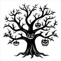 halloween tree with pumpkins and bats vector