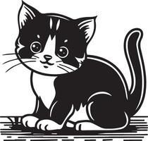 a black and white drawing of a kitten vector