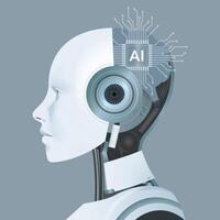 AI humanoid head side view, AI microchip brain, Concept of artificial intelligence, Future cybernetic technology concept, illustration vector
