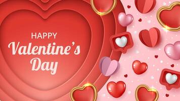 Happy Valentine's day background with paper cut heart and heart elements in red and pink paper cut heart background vector