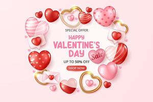 Happy Valentine's day background with Transparent love shape and hearts elements in pink background. vector